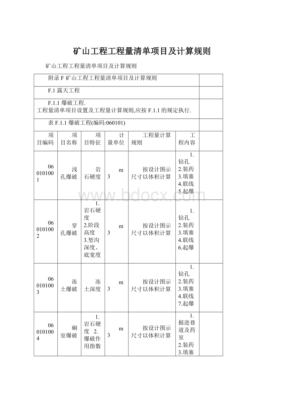 矿山工程工程量清单项目及计算规则Word文档格式.docx