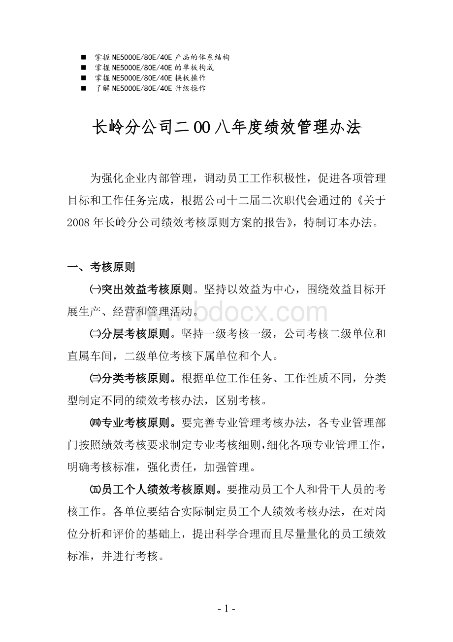 浅谈管理长岭分公司二OO八年度绩效管理办法_精品文档Word文件下载.doc_第1页