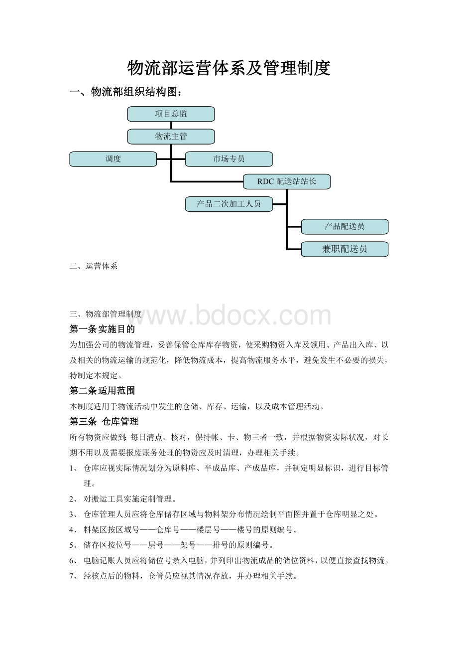 物流部运营体系及管理制度.doc