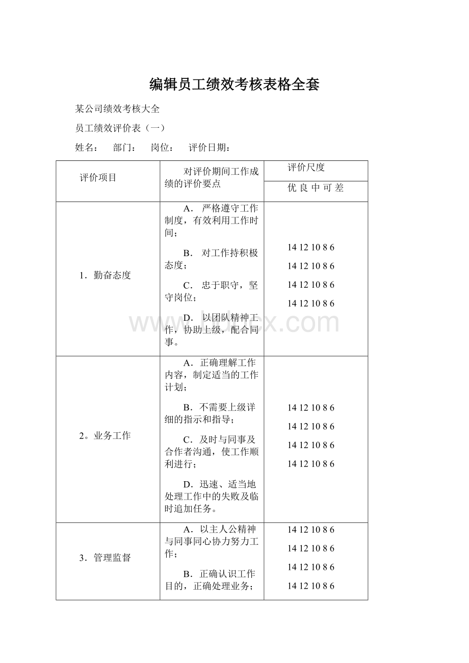 编辑员工绩效考核表格全套.docx