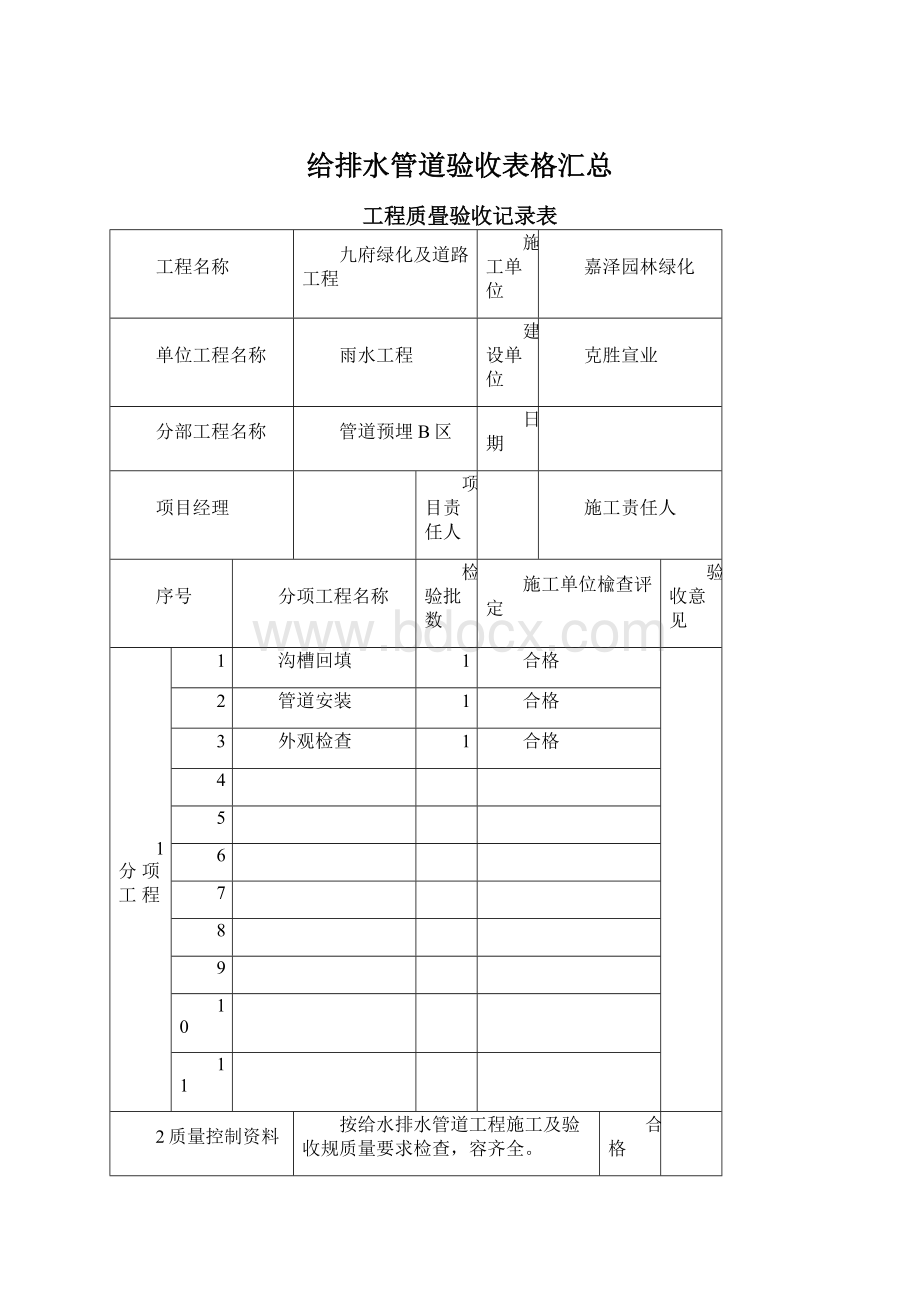 给排水管道验收表格汇总Word格式文档下载.docx