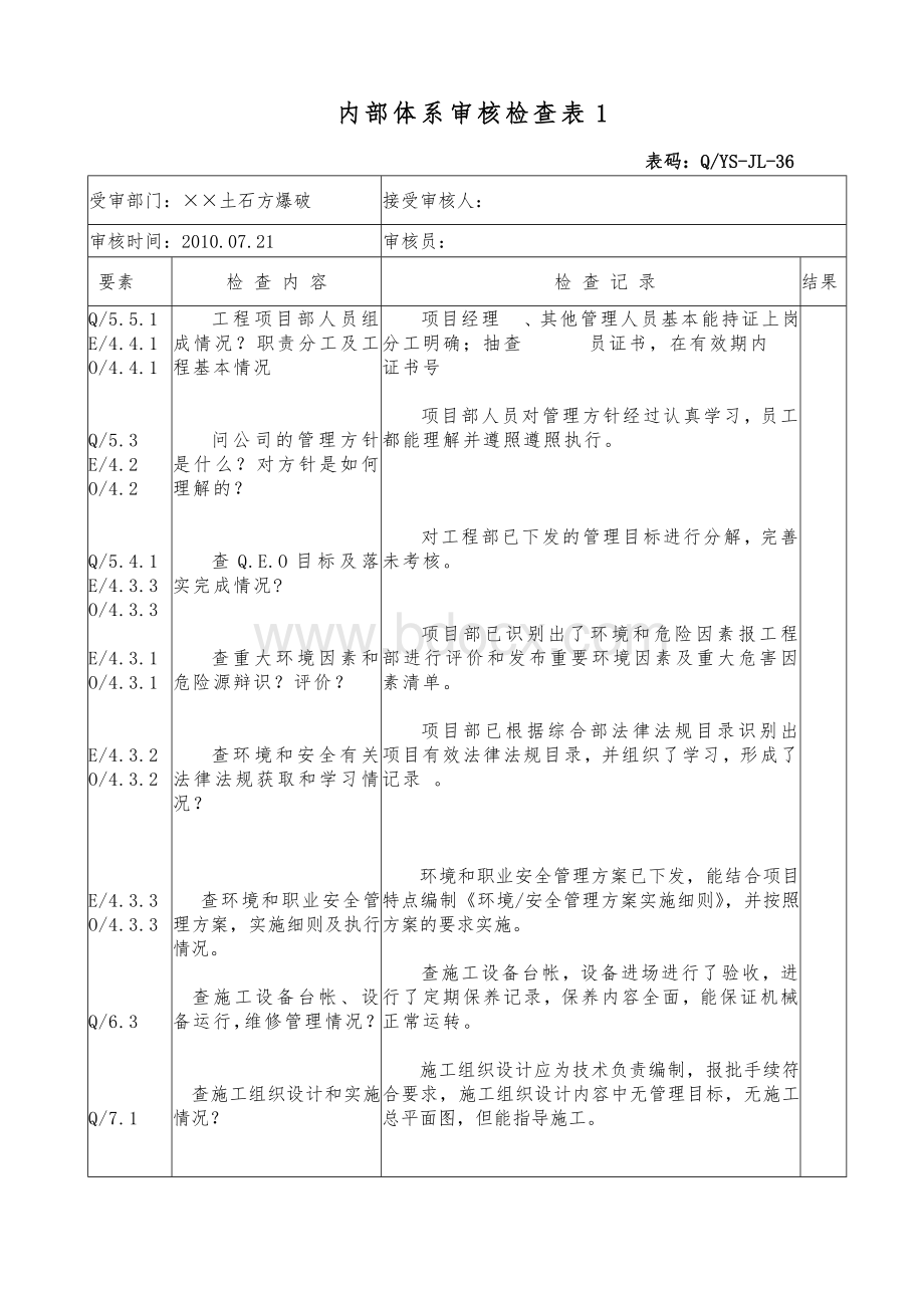 爆破企业内审检查表Word格式.doc