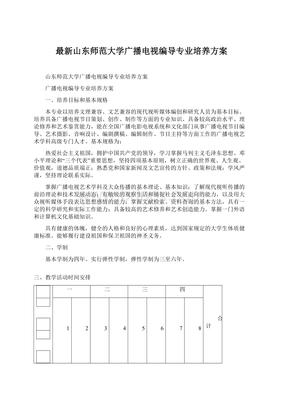 最新山东师范大学广播电视编导专业培养方案.docx