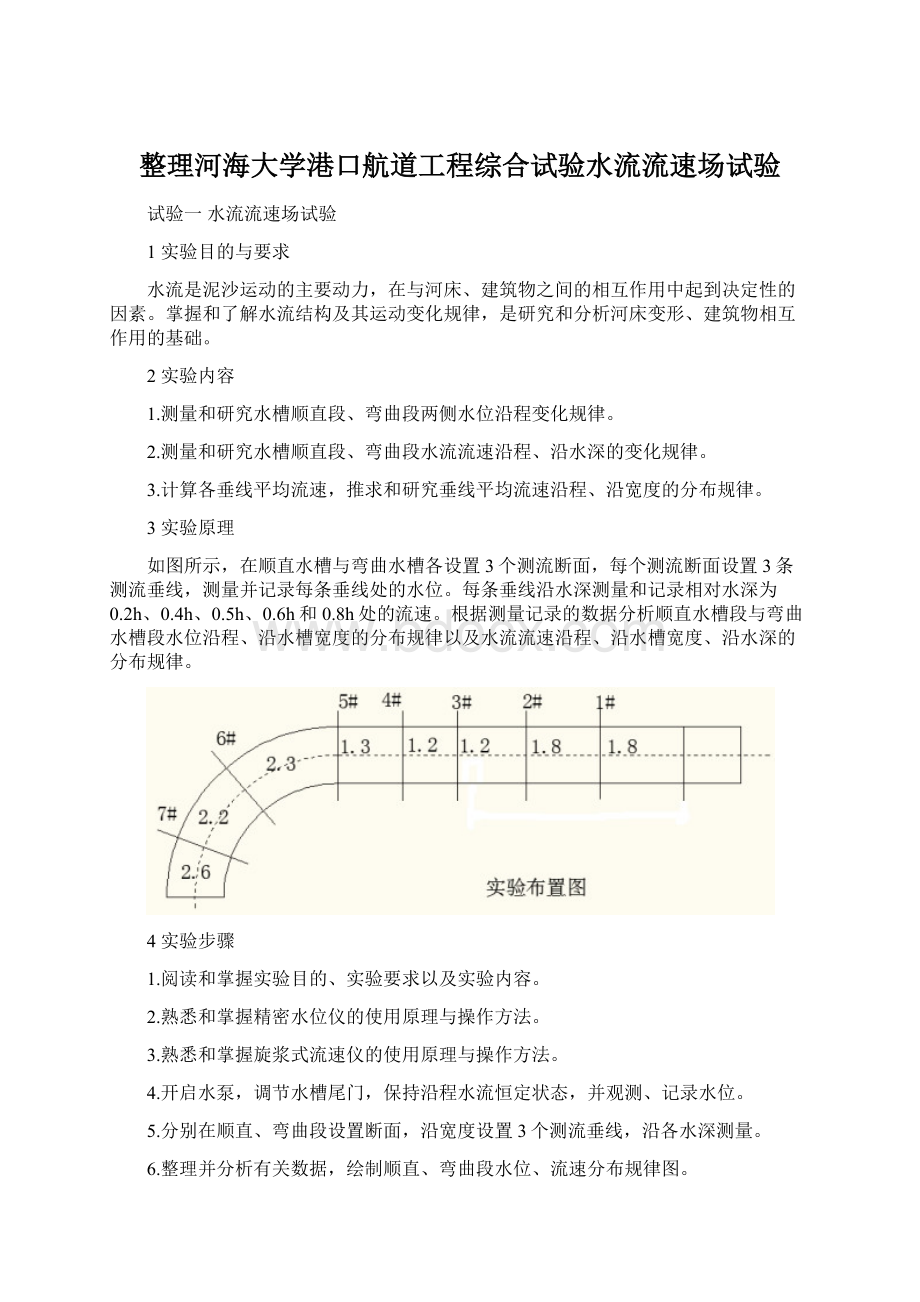 整理河海大学港口航道工程综合试验水流流速场试验Word格式.docx_第1页