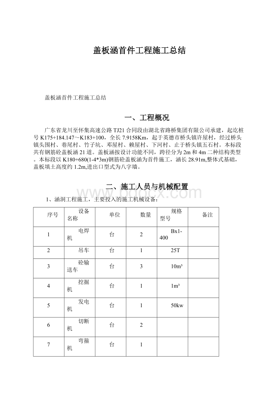 盖板涵首件工程施工总结Word文件下载.docx