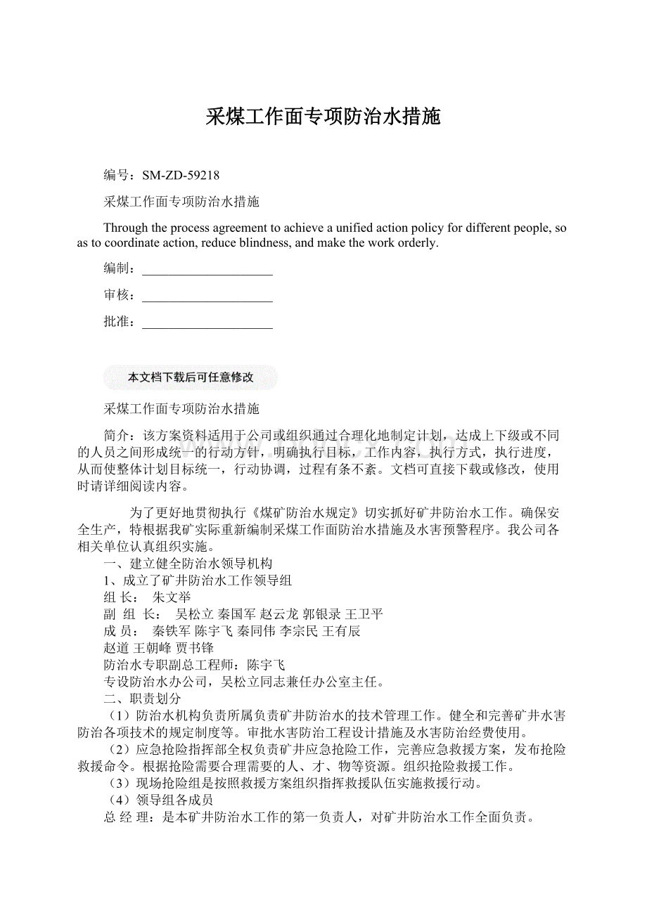 采煤工作面专项防治水措施.docx