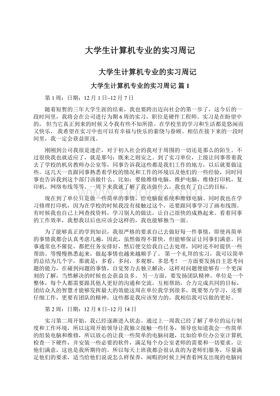 大学生计算机专业的实习周记.docx