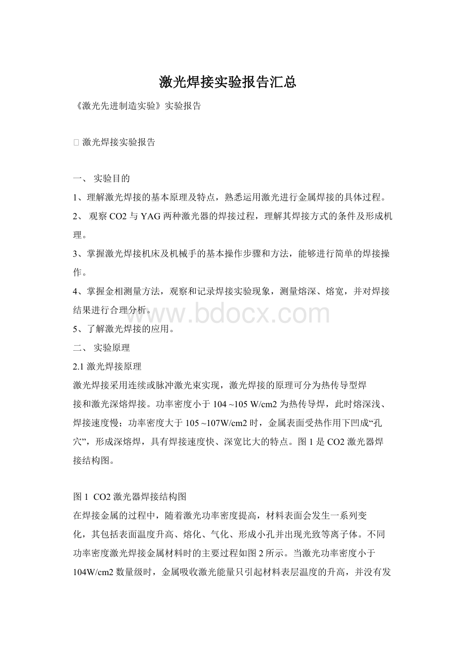 激光焊接实验报告汇总Word文档格式.docx_第1页