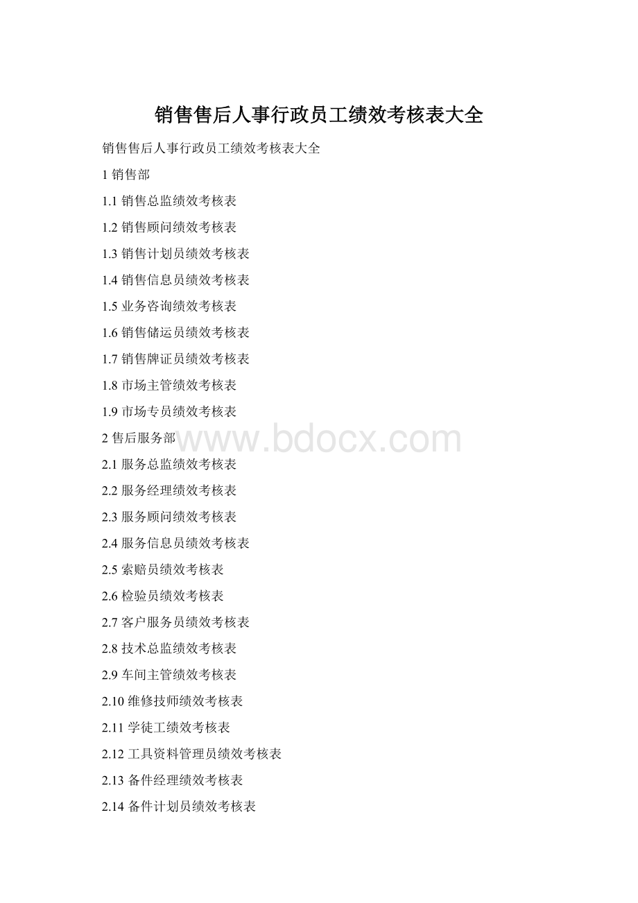 销售售后人事行政员工绩效考核表大全Word文档格式.docx