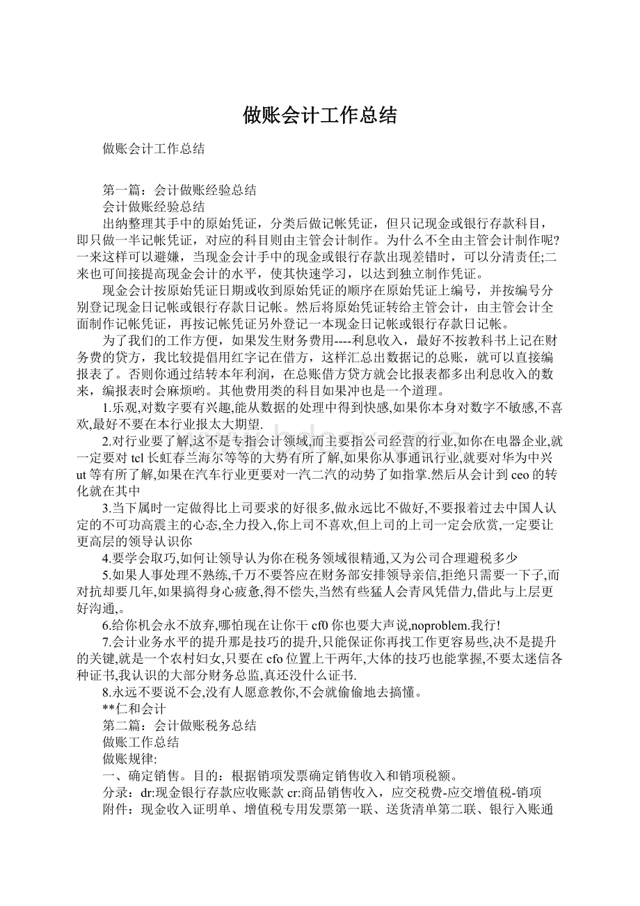 做账会计工作总结Word格式文档下载.docx