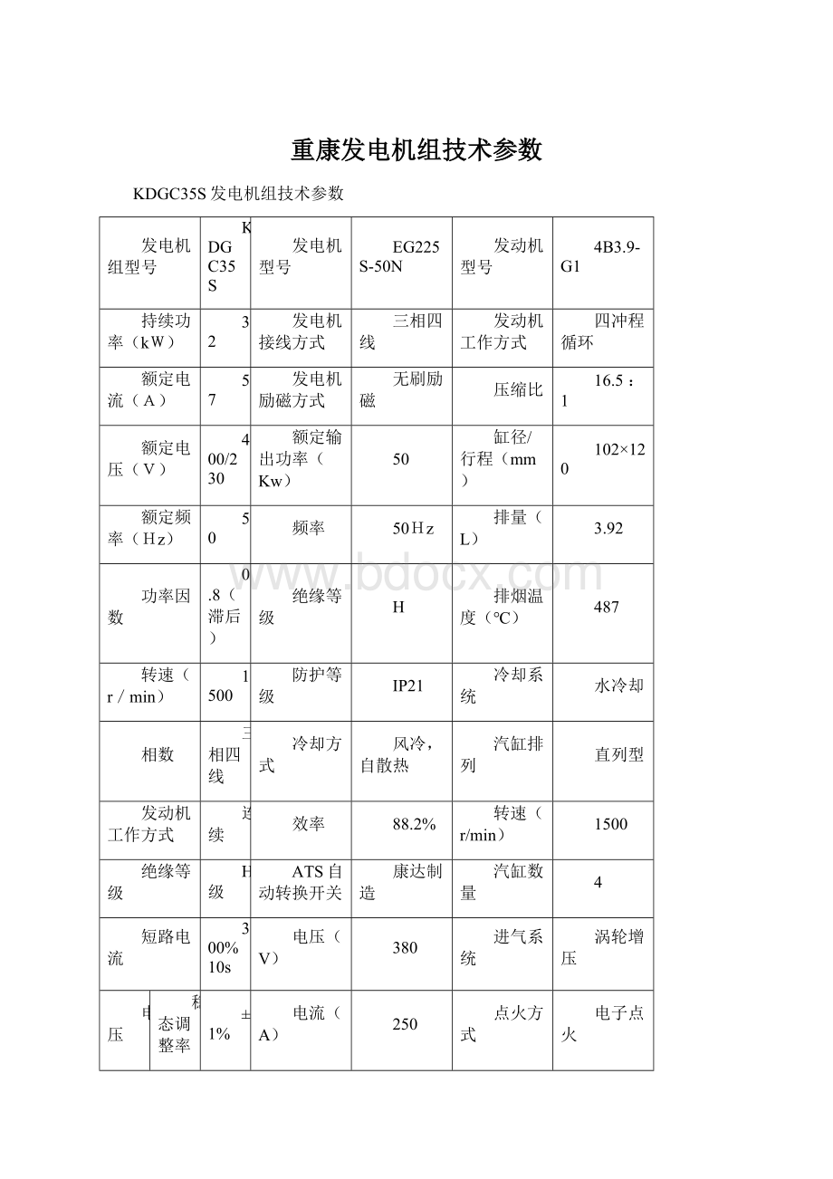 重康发电机组技术参数.docx