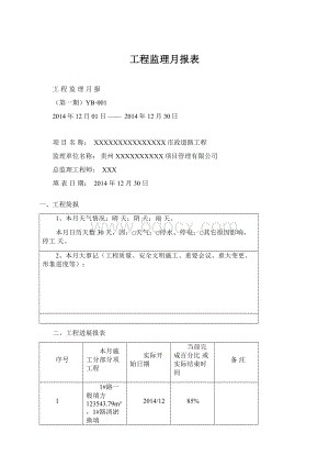 工程监理月报表Word格式文档下载.docx