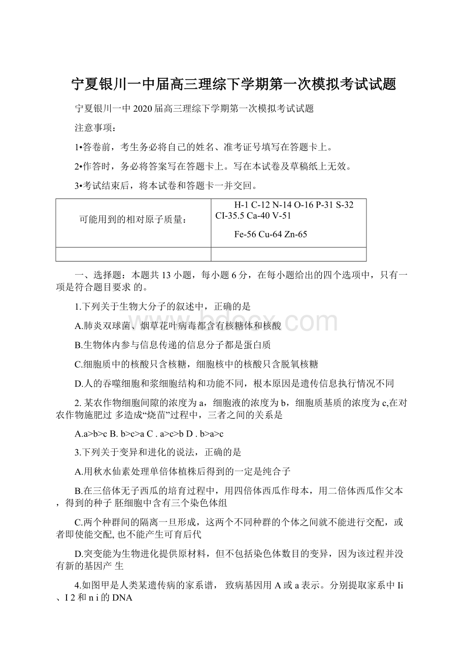 宁夏银川一中届高三理综下学期第一次模拟考试试题文档格式.docx