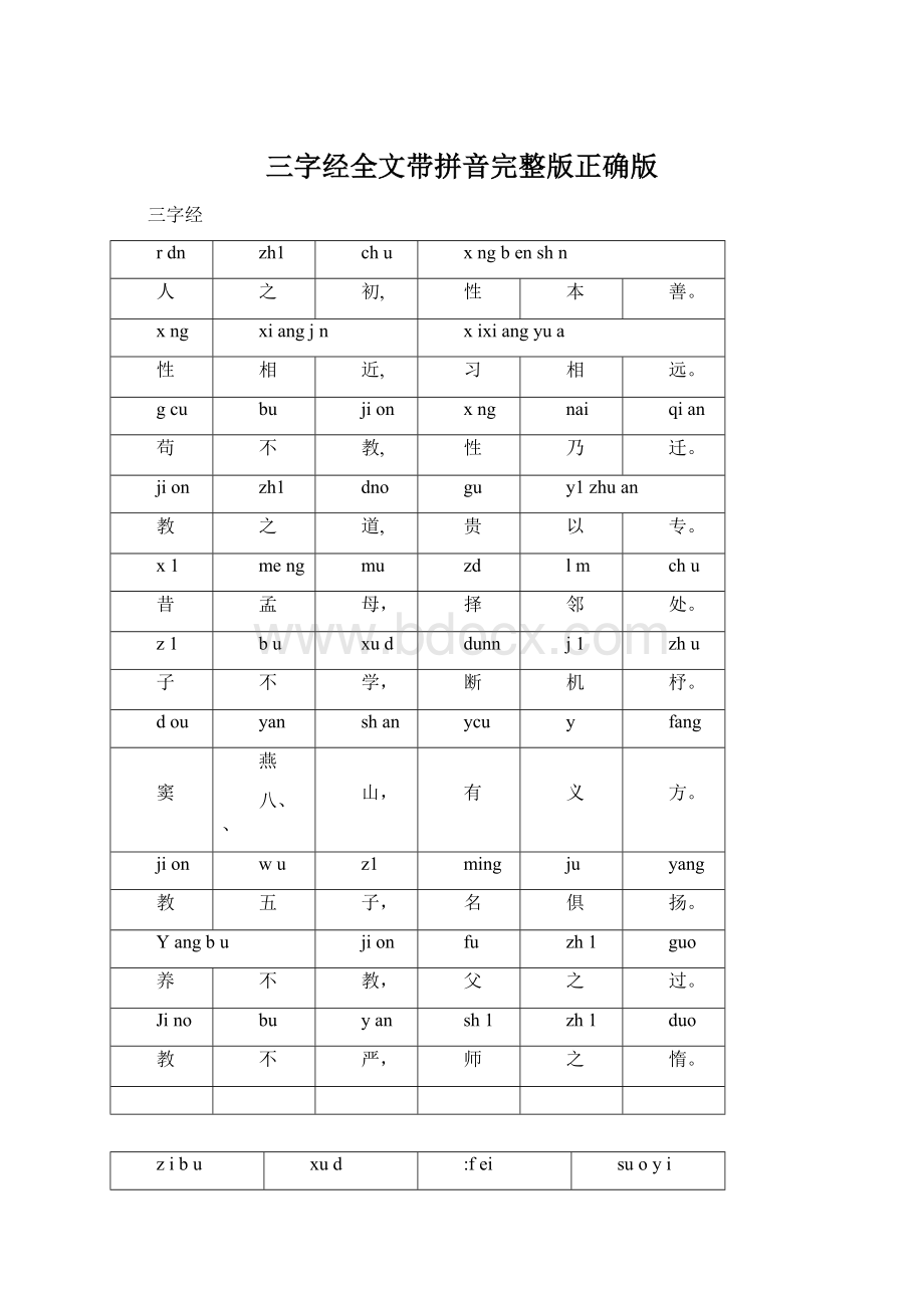 三字经全文带拼音完整版正确版Word文档格式.docx_第1页