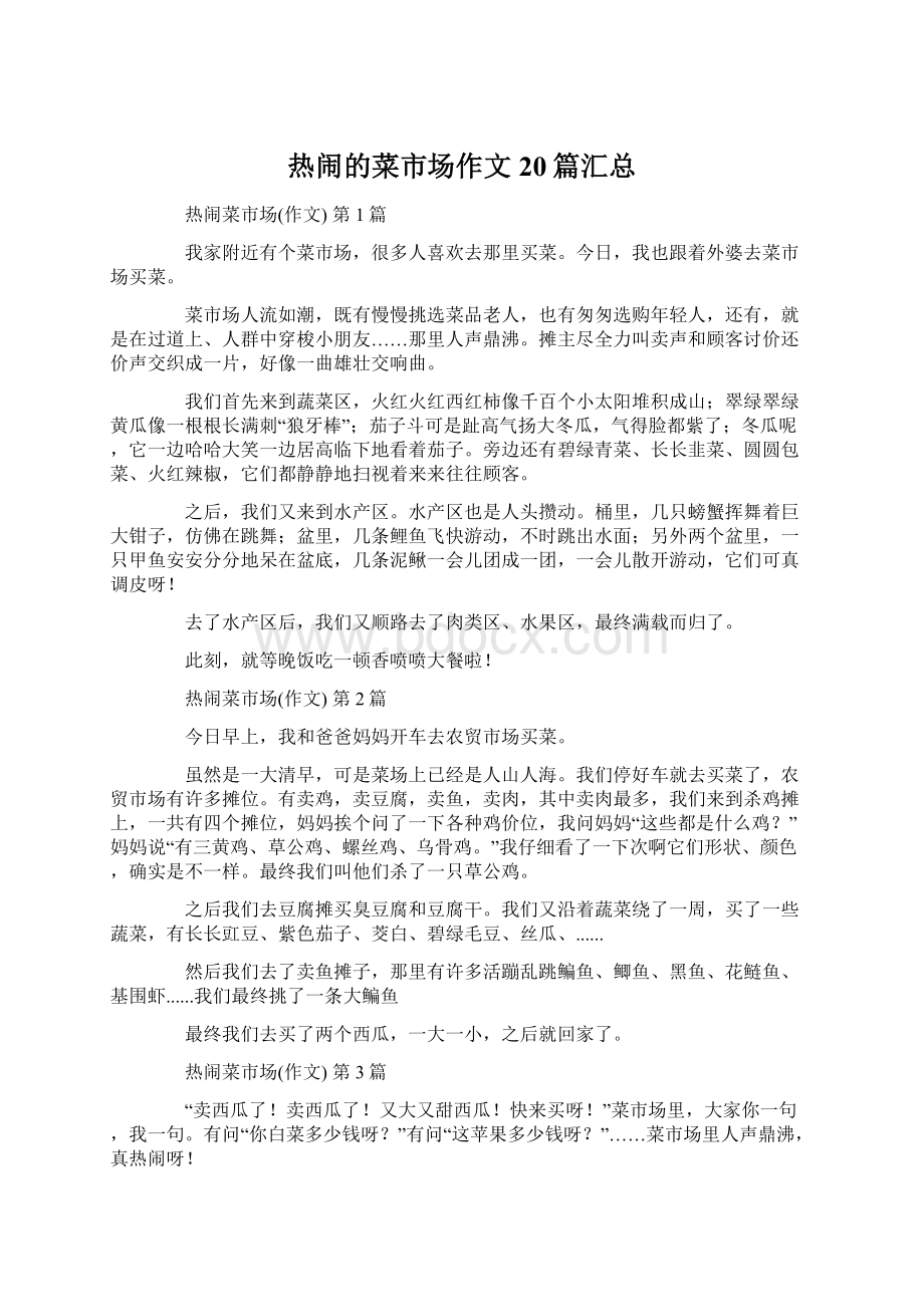 热闹的菜市场作文20篇汇总Word文档下载推荐.docx_第1页