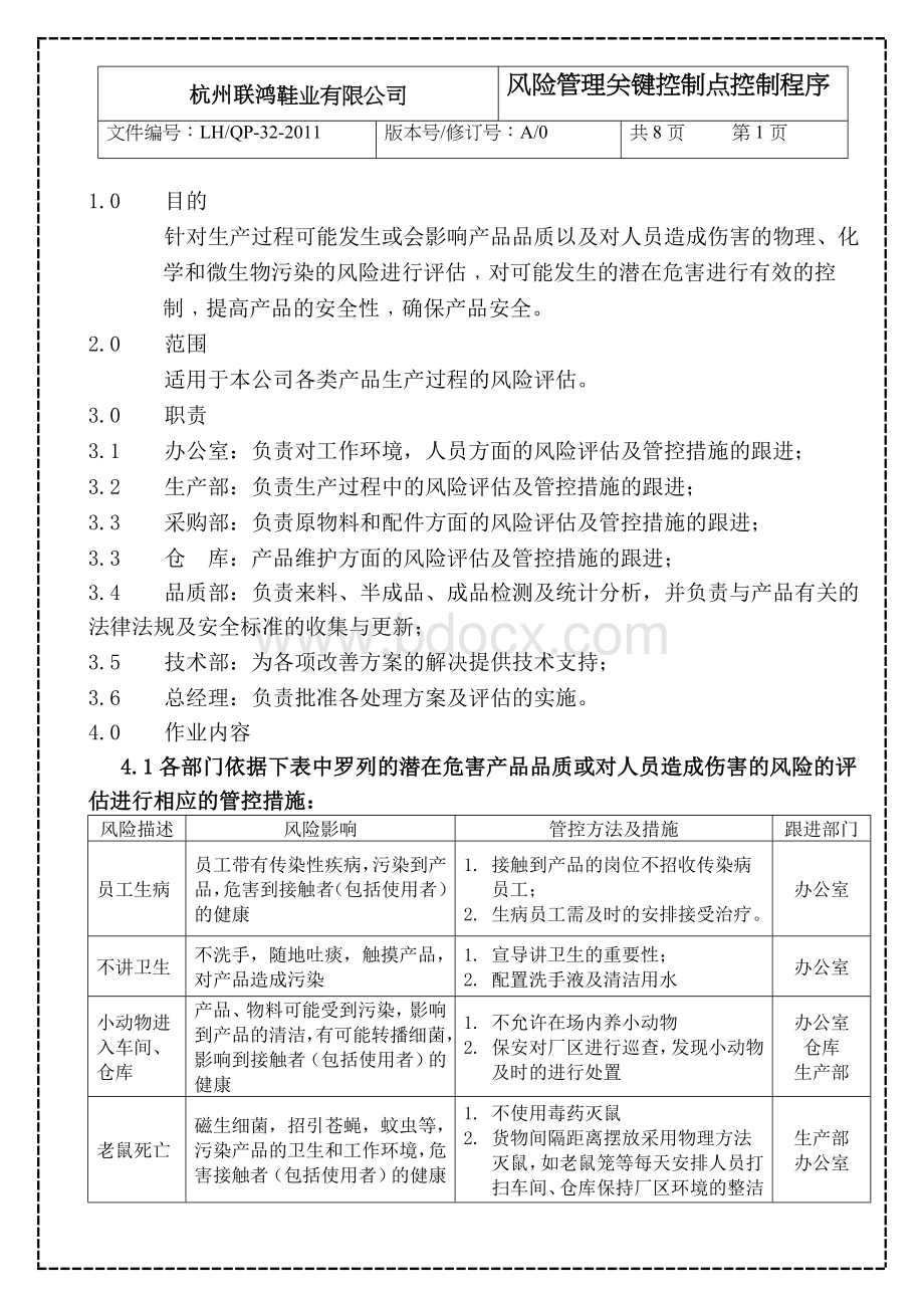 风险管理关键控制点控制程序(新)Word文档下载推荐.doc