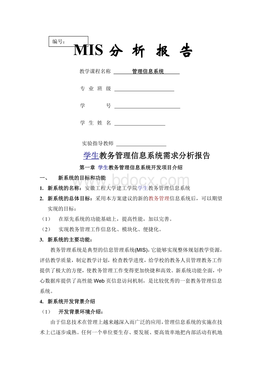 管理信息系统分析报告Word格式文档下载.doc