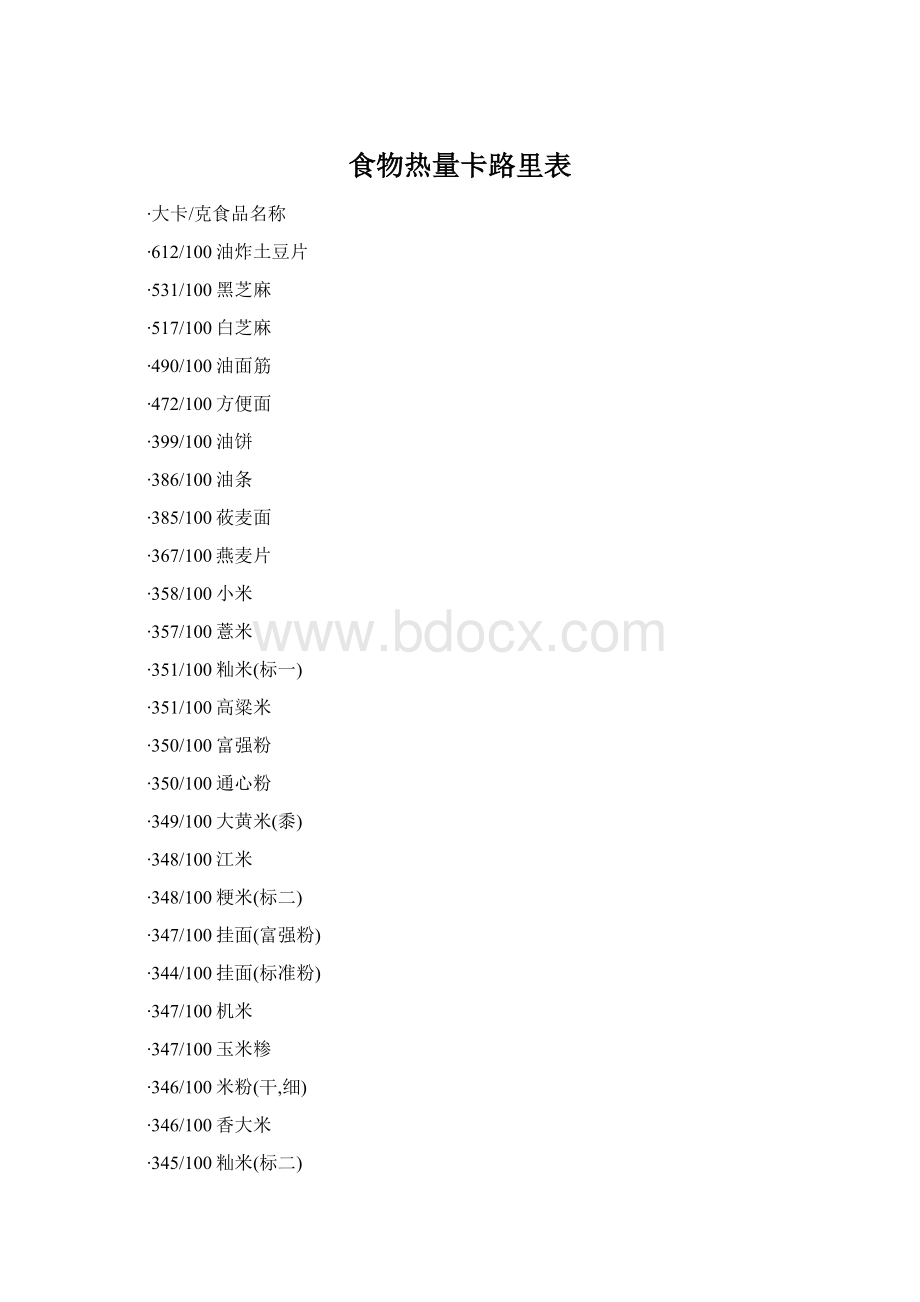 食物热量卡路里表Word下载.docx_第1页