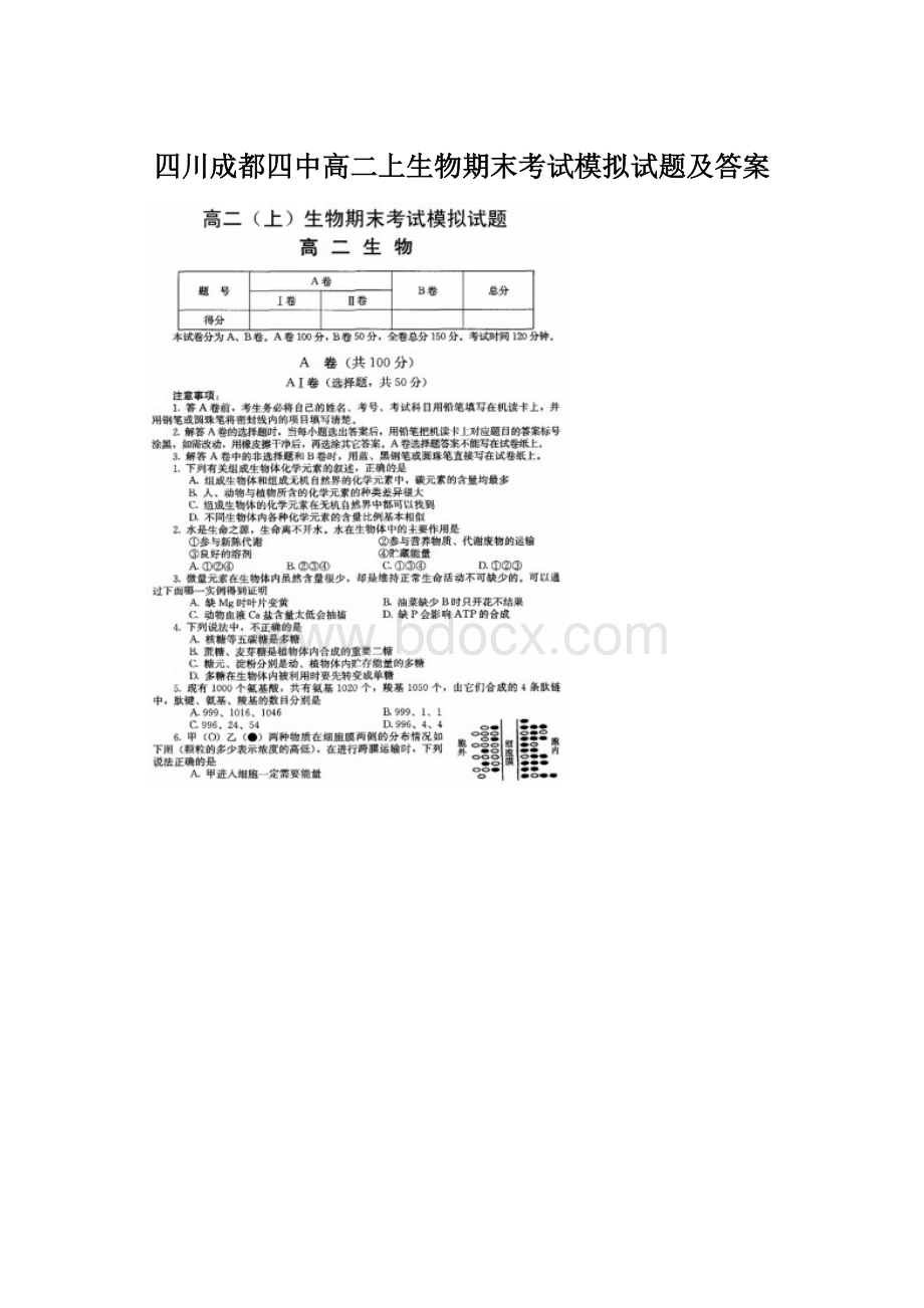 四川成都四中高二上生物期末考试模拟试题及答案Word文档格式.docx