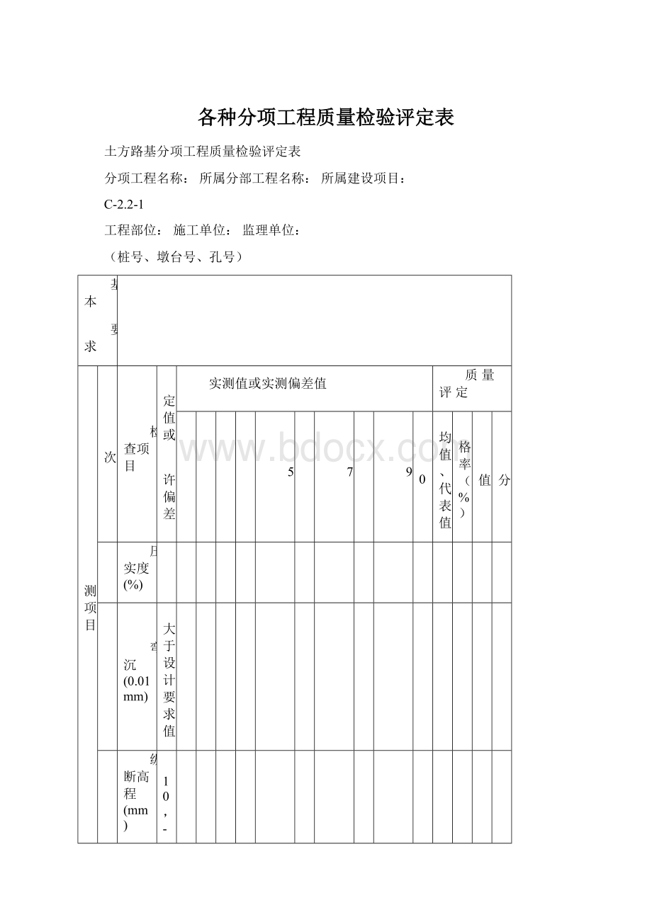 各种分项工程质量检验评定表.docx_第1页