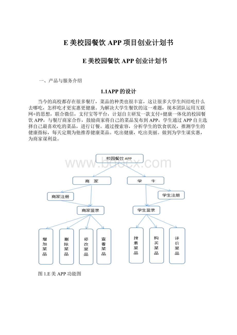 E美校园餐饮APP项目创业计划书Word文档下载推荐.docx_第1页