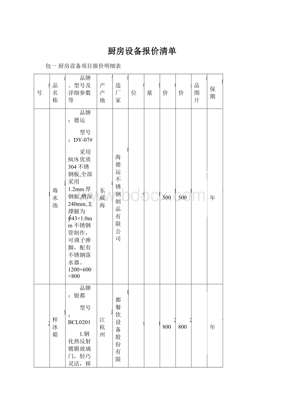 厨房设备报价清单.docx