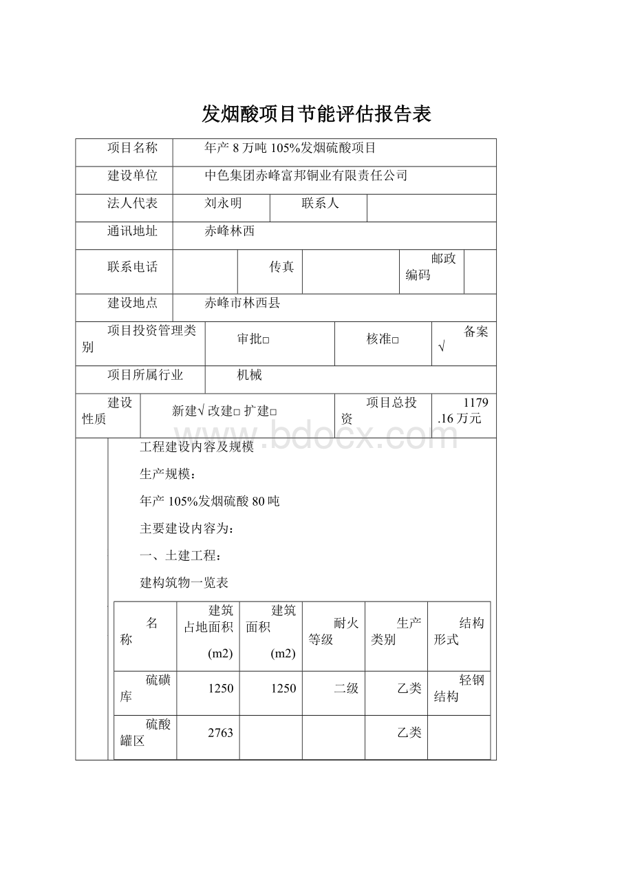 发烟酸项目节能评估报告表Word格式文档下载.docx_第1页