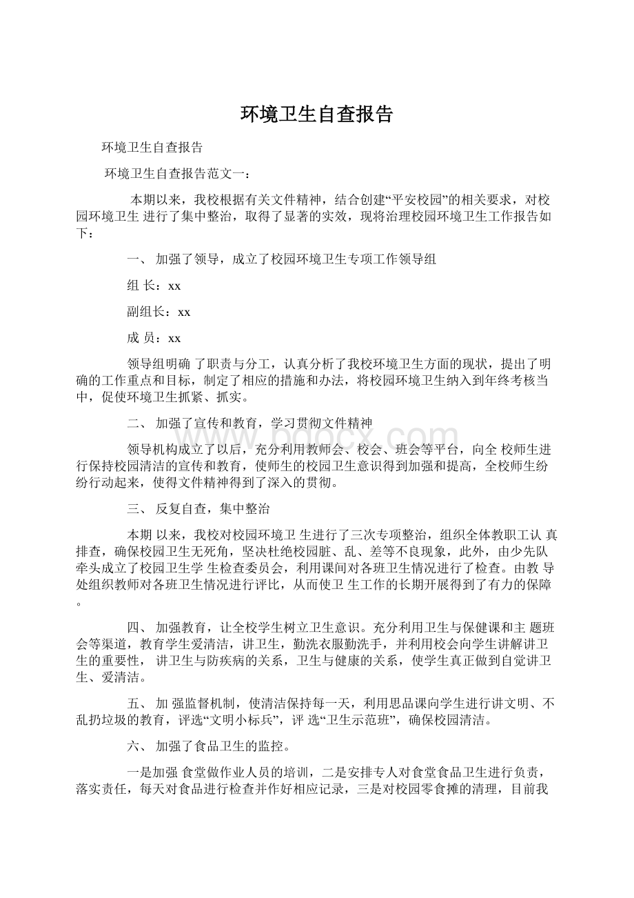 环境卫生自查报告Word格式文档下载.docx