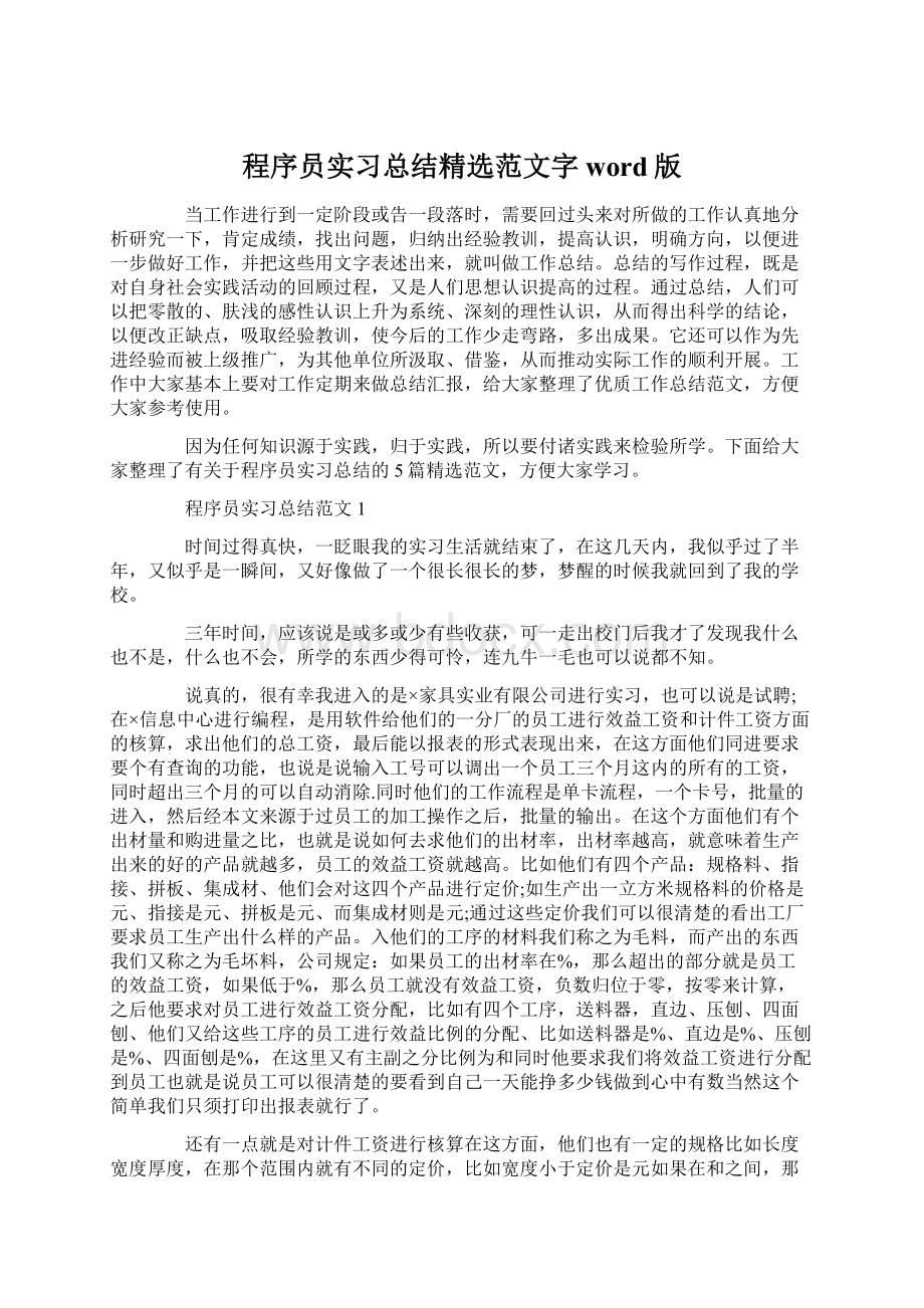 程序员实习总结精选范文字word版.docx