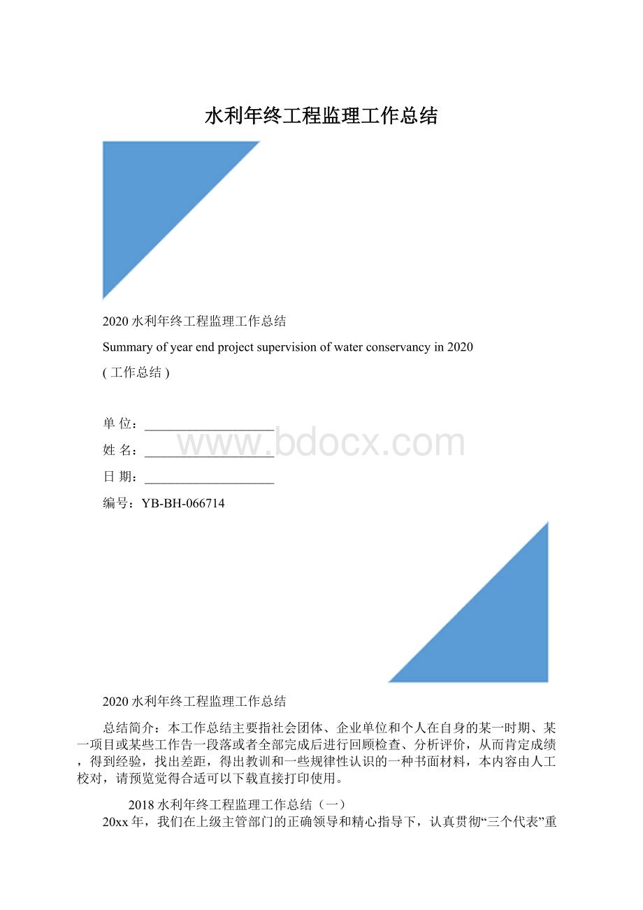 水利年终工程监理工作总结文档格式.docx