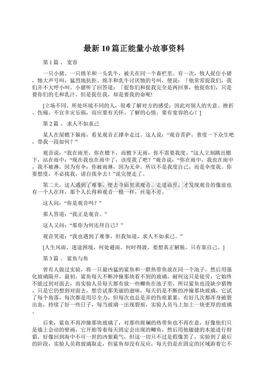 最新10篇正能量小故事资料Word文档格式.docx