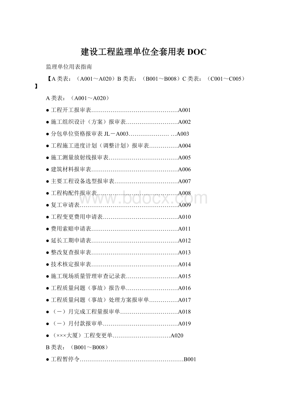 建设工程监理单位全套用表DOCWord下载.docx