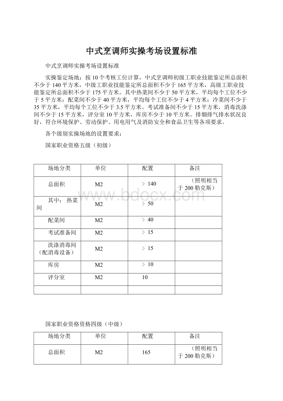 中式烹调师实操考场设置标准Word文档下载推荐.docx_第1页