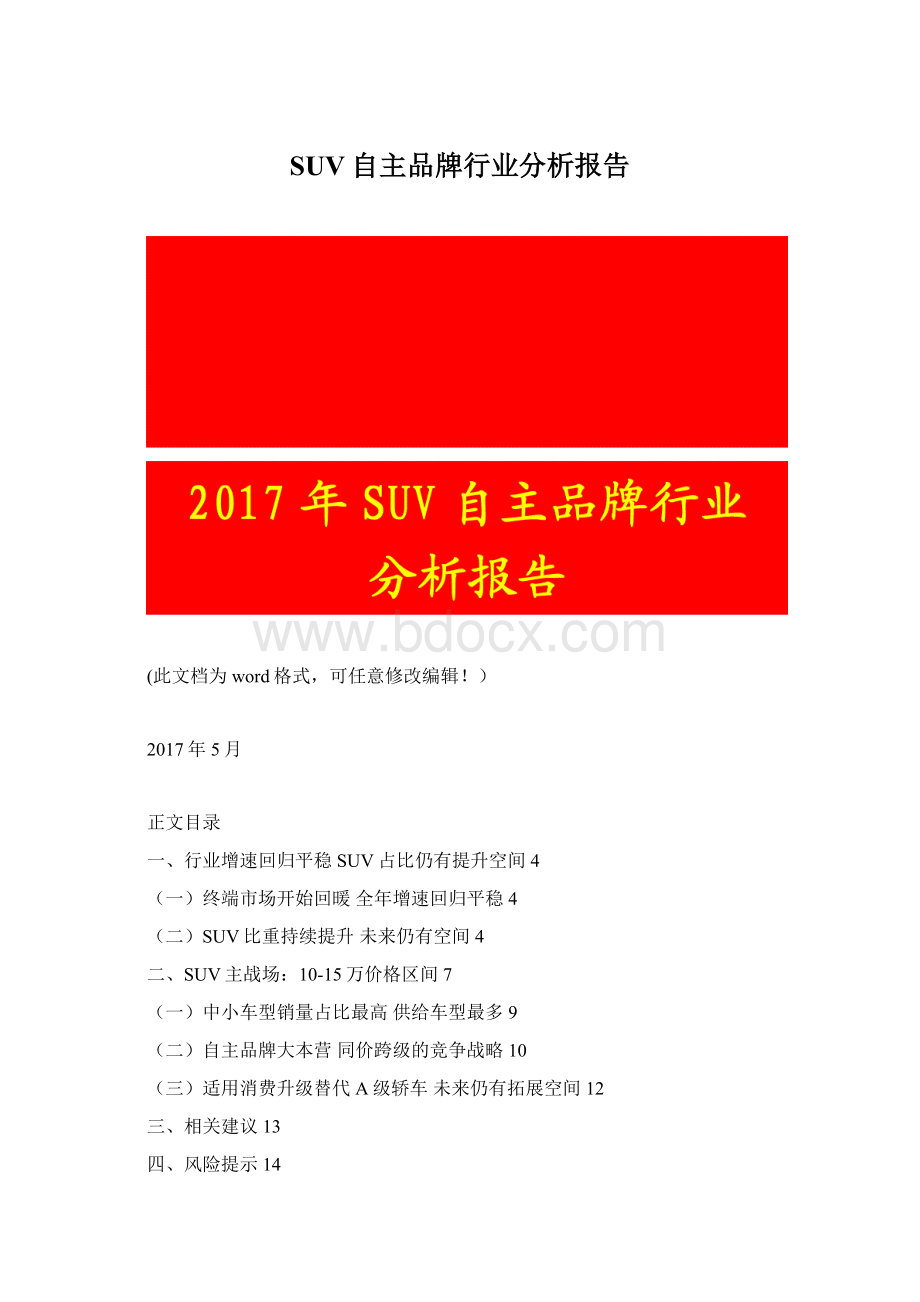 SUV自主品牌行业分析报告.docx_第1页