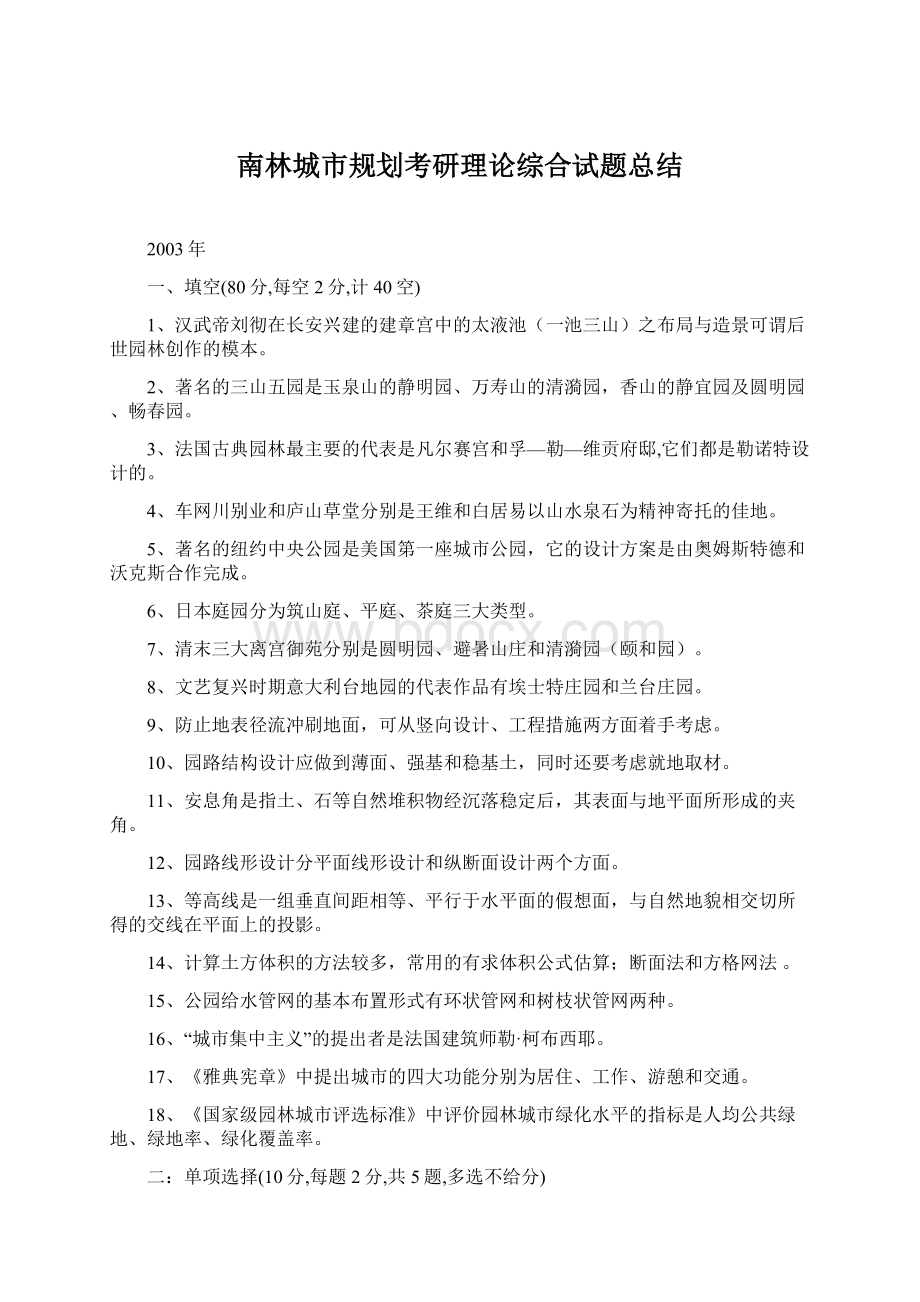 南林城市规划考研理论综合试题总结Word格式.docx