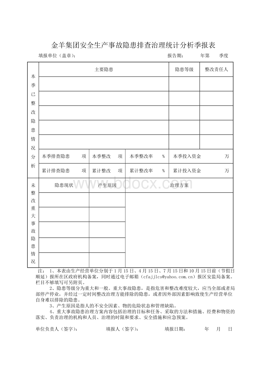 金羊集团安全生产事故隐患排查治理统计分析季报表Word格式.doc_第1页