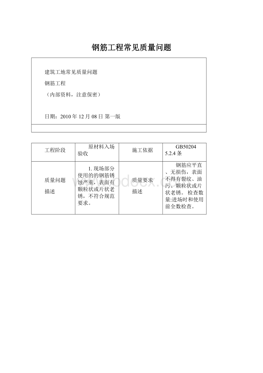 钢筋工程常见质量问题文档格式.docx