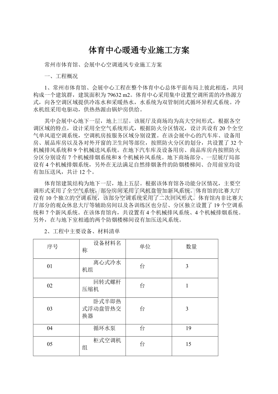 体育中心暖通专业施工方案Word格式.docx