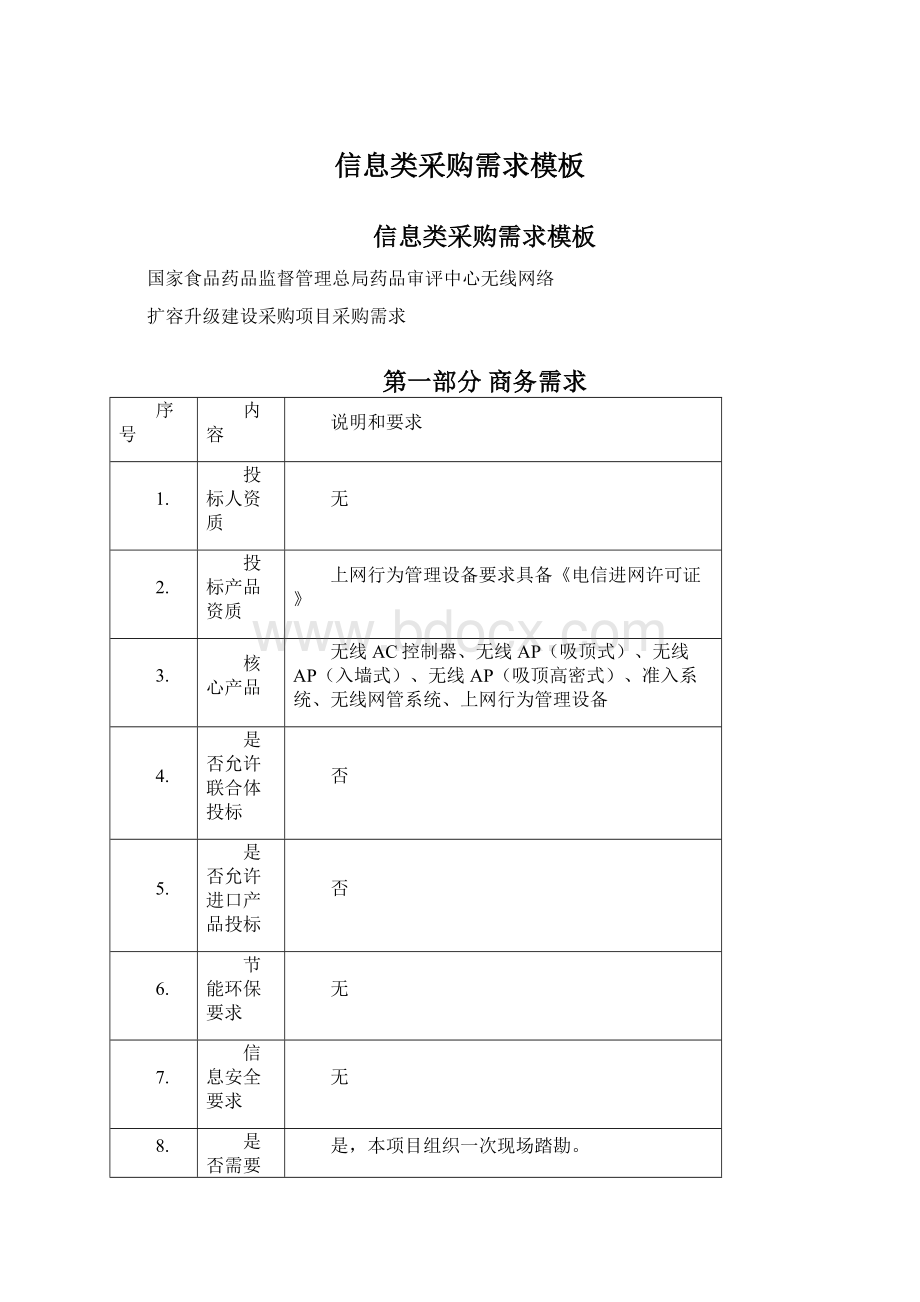 信息类采购需求模板Word文档格式.docx