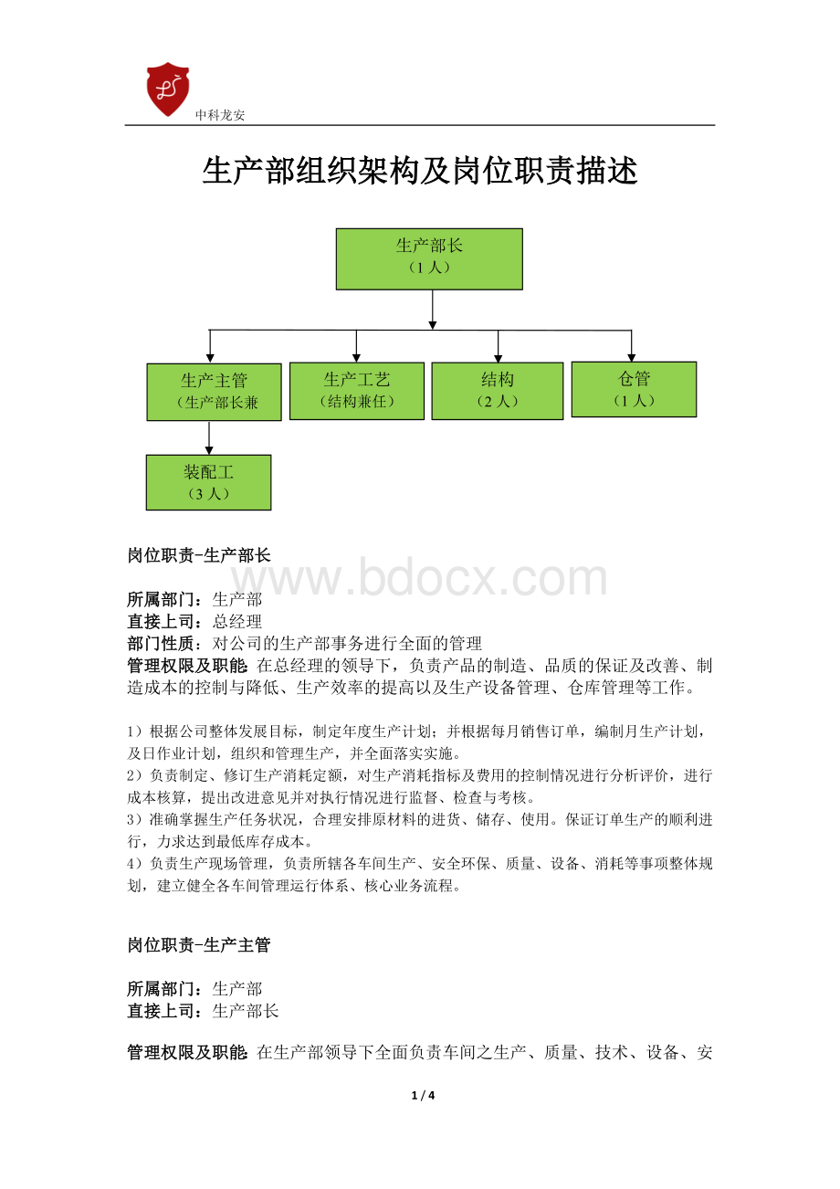 生产部组织架构图及岗位职责描述.docx