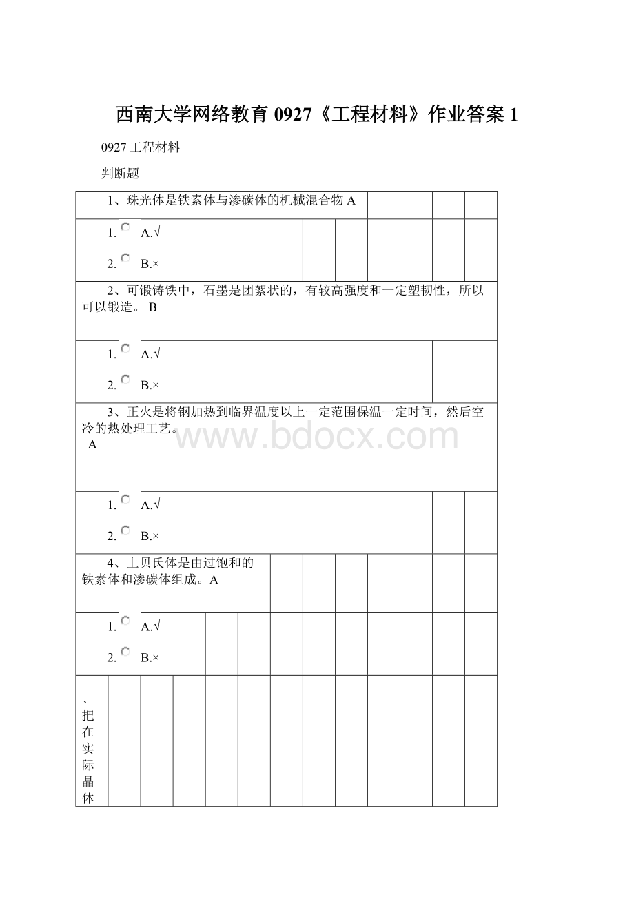 西南大学网络教育0927《工程材料》作业答案 1.docx_第1页