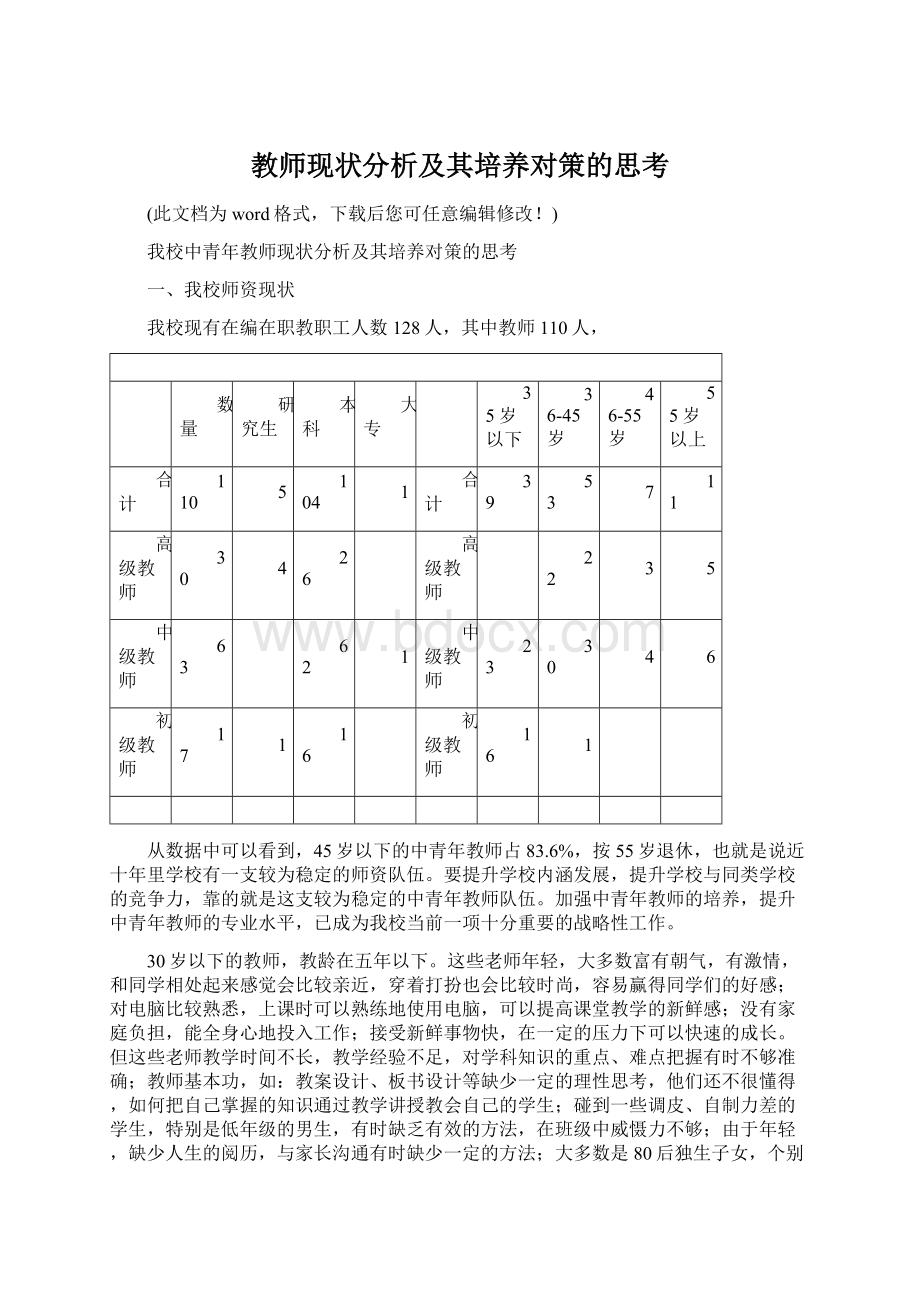 教师现状分析及其培养对策的思考文档格式.docx_第1页