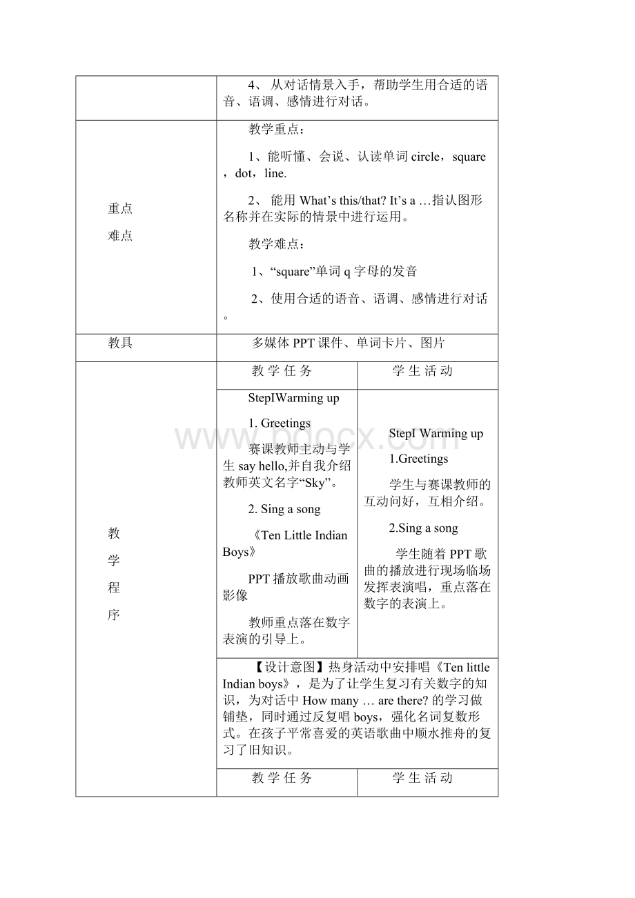 四年级英语上册 Unit 2 Its a circle教案Word文档格式.docx_第3页