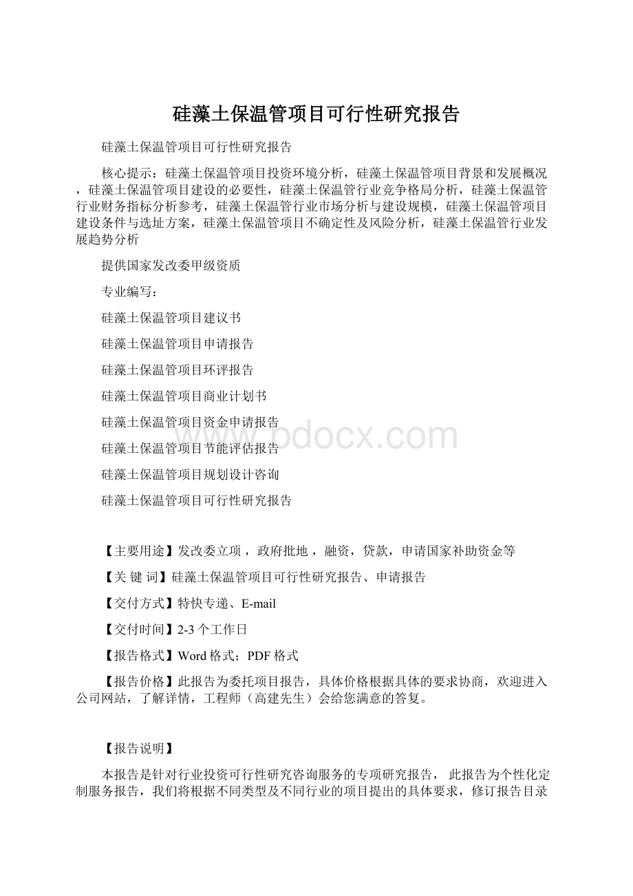 硅藻土保温管项目可行性研究报告Word下载.docx