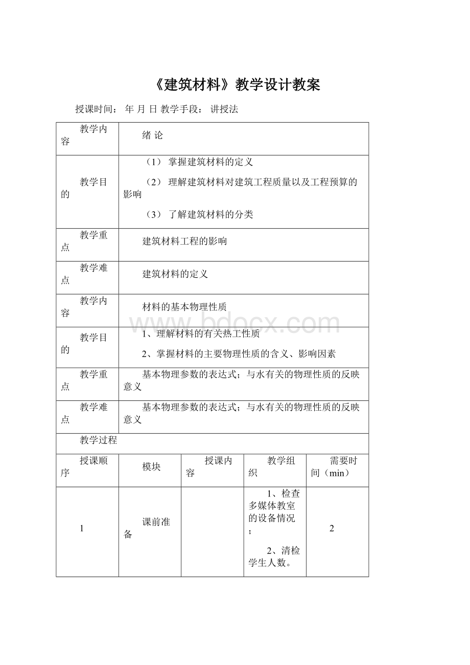 《建筑材料》教学设计教案.docx