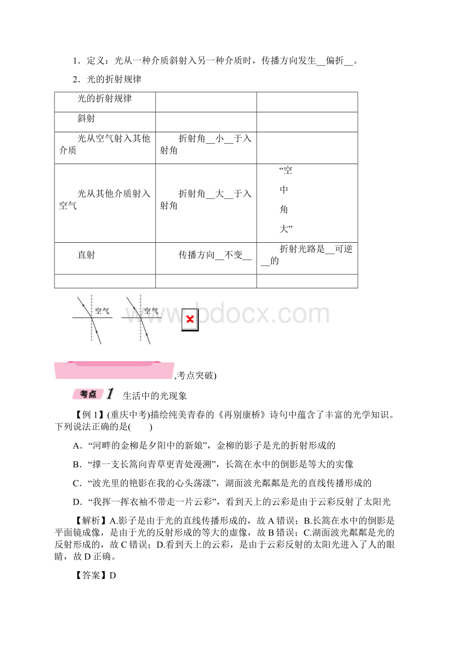 中考科学复习第2部分物质科学一第14课时光的反射折射精讲试题.docx_第3页