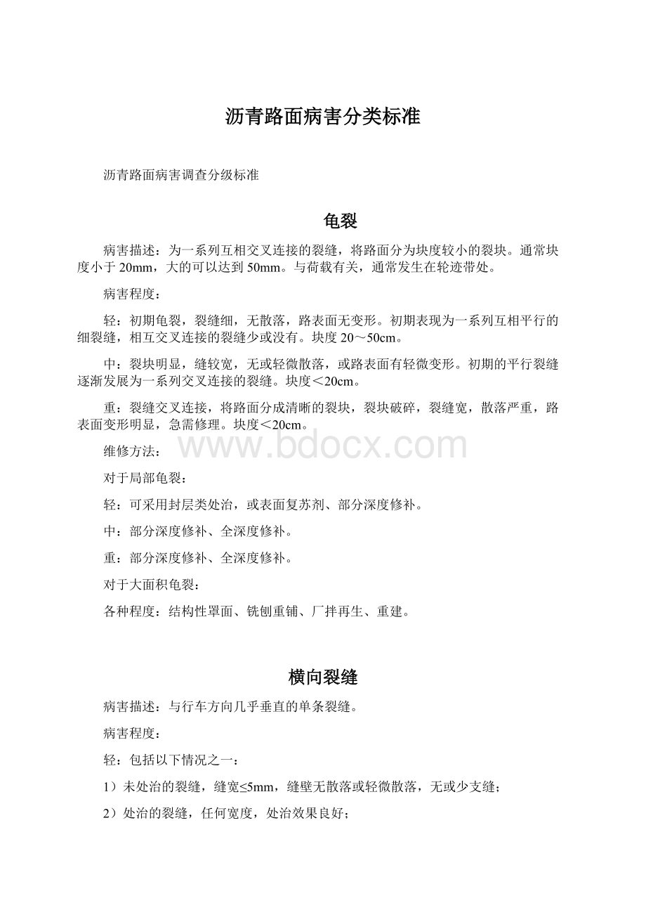 沥青路面病害分类标准文档格式.docx