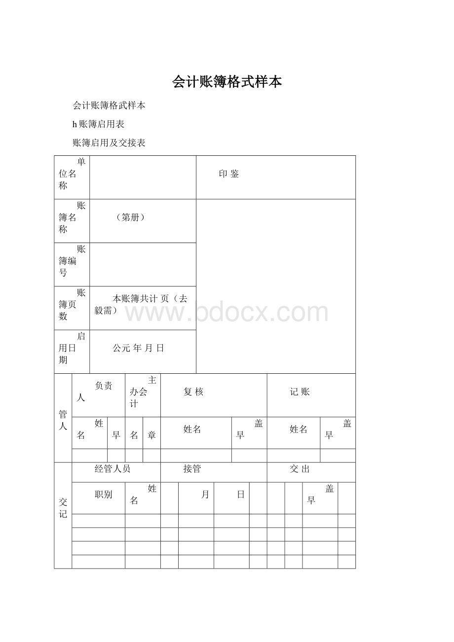 会计账簿格式样本.docx