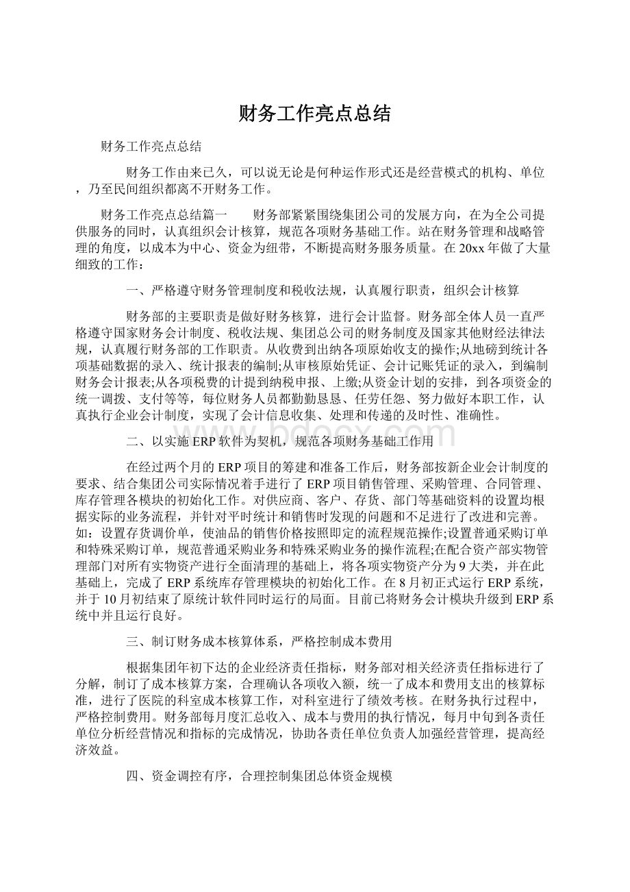 财务工作亮点总结文档格式.docx_第1页