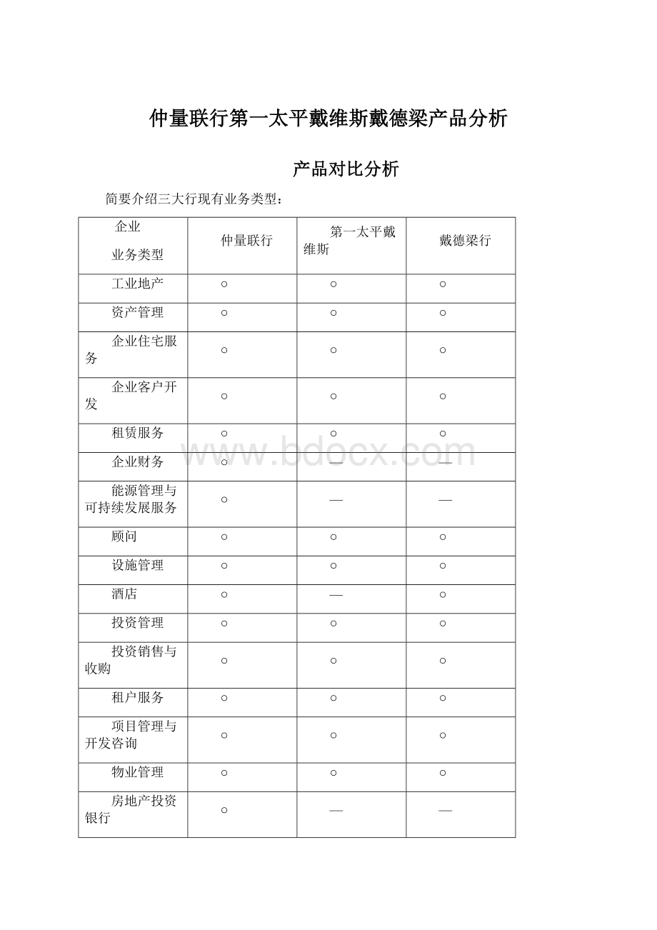 仲量联行第一太平戴维斯戴德梁产品分析.docx